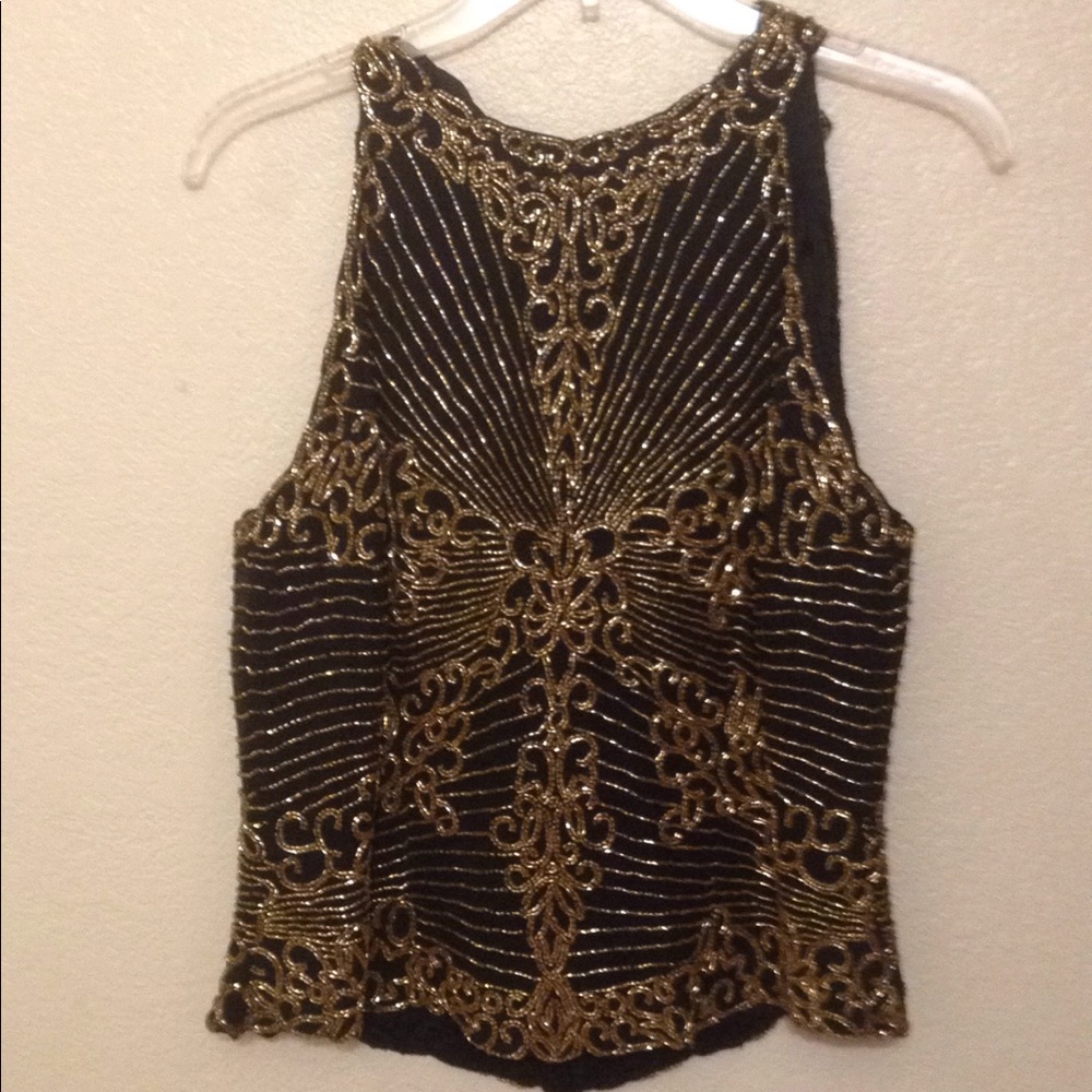 JKara black with gold beads top